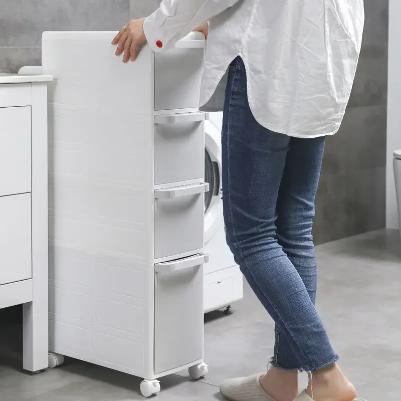 Bathroom Kitchen Slit Storage Cabinet Bathroom Gap Shelving Plastic Toilet Side Cabinet Narrow Slit Storage Bin Box