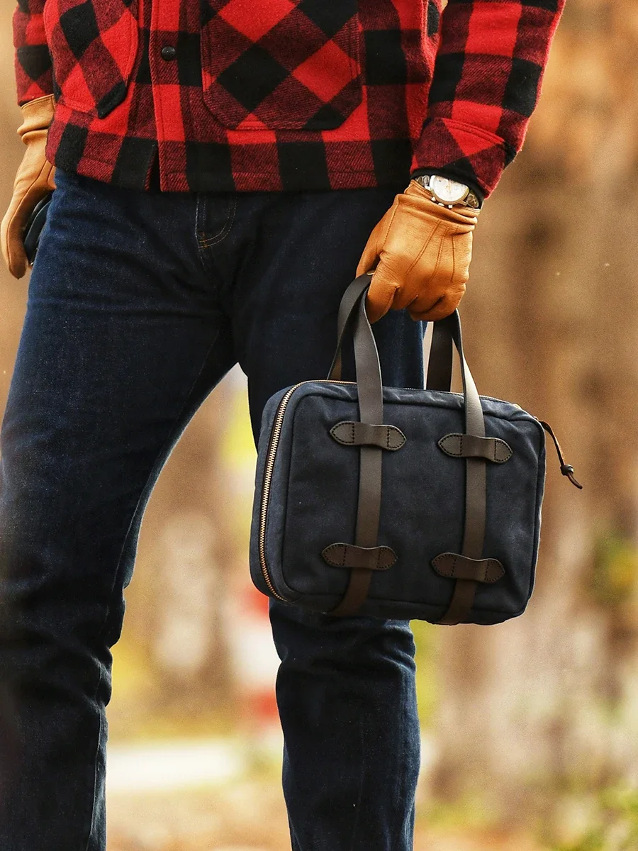 Tailor Brando Oil Waxed Canvas Small Briefcase Business Size 31*22*7cm Casual Fashionable Men's Handheld Ipad Organizer Bag