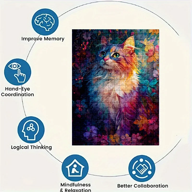 1 boîte de 1000 puzzles amusants, 50 x 70 cm, 19,7 x 27,6 pouces, illustrations en couleur de beau chat à cheveux longs (1-111) puzzle amusant pour adultes à monter soi-même