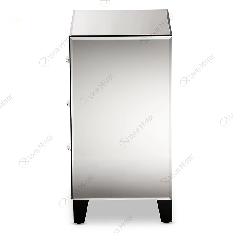 Light luxury bedside table, post-modern European bedroom chest of drawers, glass mirror bedside table, cross-border furniture