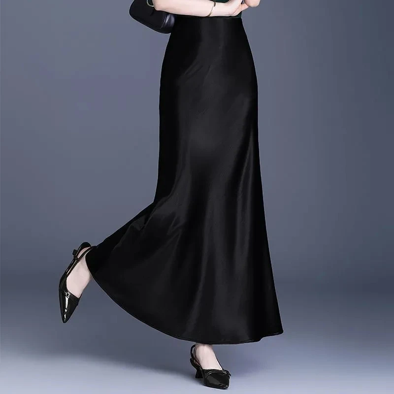 خلات الساتان مزاجه عالية الخصر التنانير الصيف جديد إمرأة طويل حورية البحر تنورة طويلة الراقية أنيقة ضئيلة ماكسي ذيل السمكة التنانير