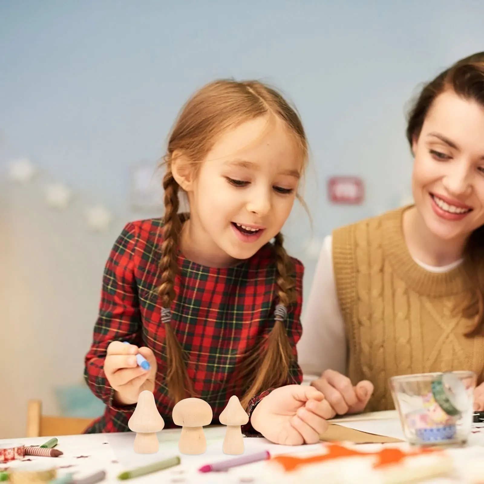 طقم فطر خشبي مكون من 10 قطع للأطفال فطر عادي غير مكتمل خفيف صغير الحجم آمن لأنشطة الرسم للأطفال