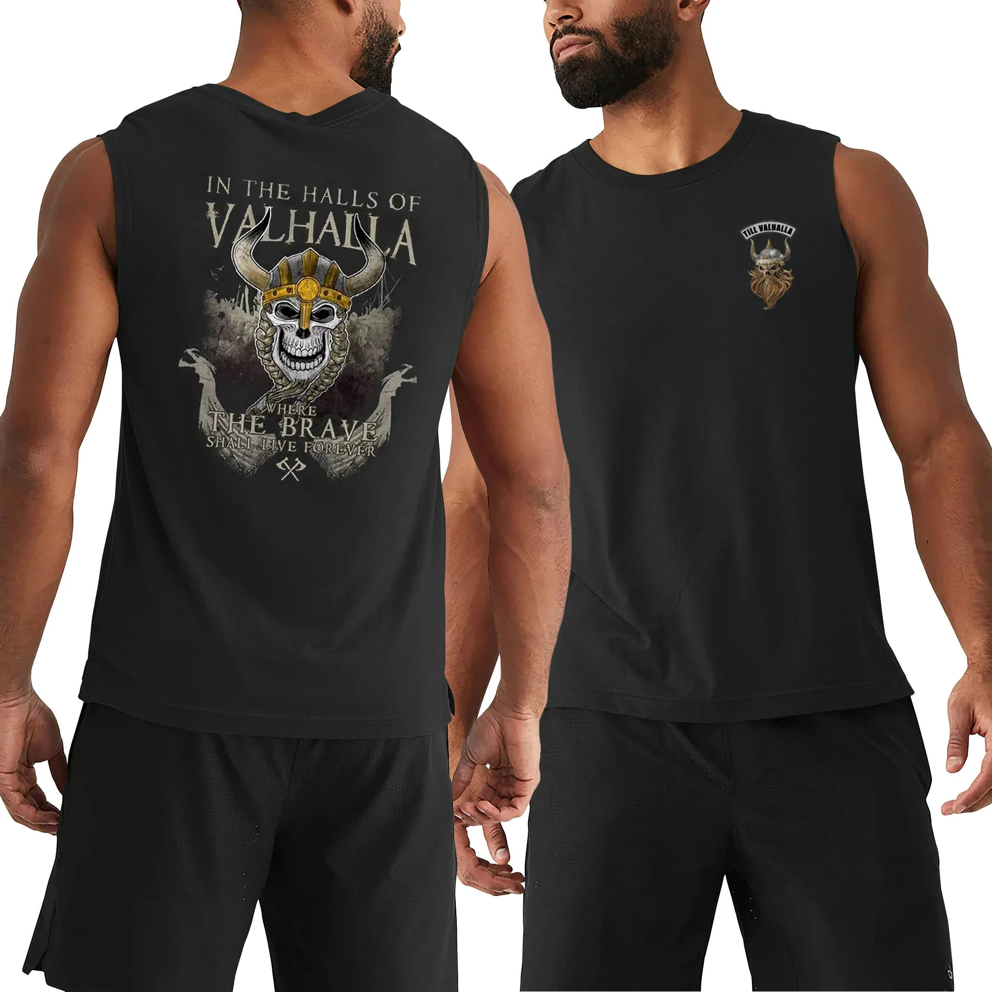 Nordic Warrior Beard Skull Till Valhalla Tank Top 100% Cotton O-Neck Summer Casual Mens Vests Sleeveless Tee Shirt Streetwear