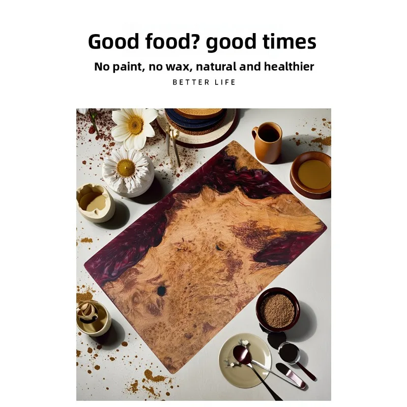 

Epoxy Resin Cutting Board - Rosewood with Burl Wood Inlay, Charcuterie Serving Platter for Steak & Fruit Presentation