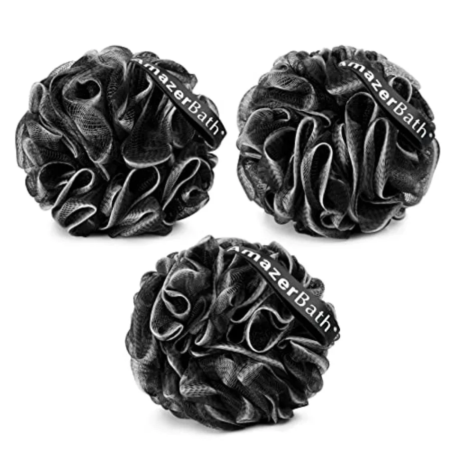 

Loofah Sponge Shower Loofah for Men and Women - Body Scrubber Loofa Set of 3 Classic Black White Edge Bath Sponge 60g/PCS