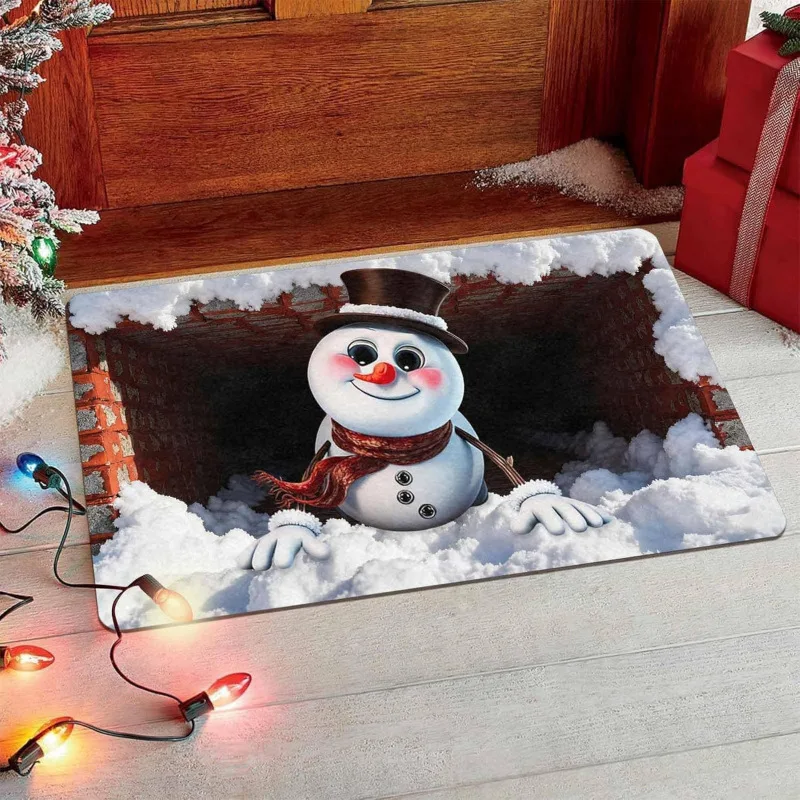 VIKAMA 3D Vortex Tunnel Christmas Rug, Small Square Non Slip Doormat, Soft Fluffy Plush Xmas Mat for Entryway, Holiday Decor
