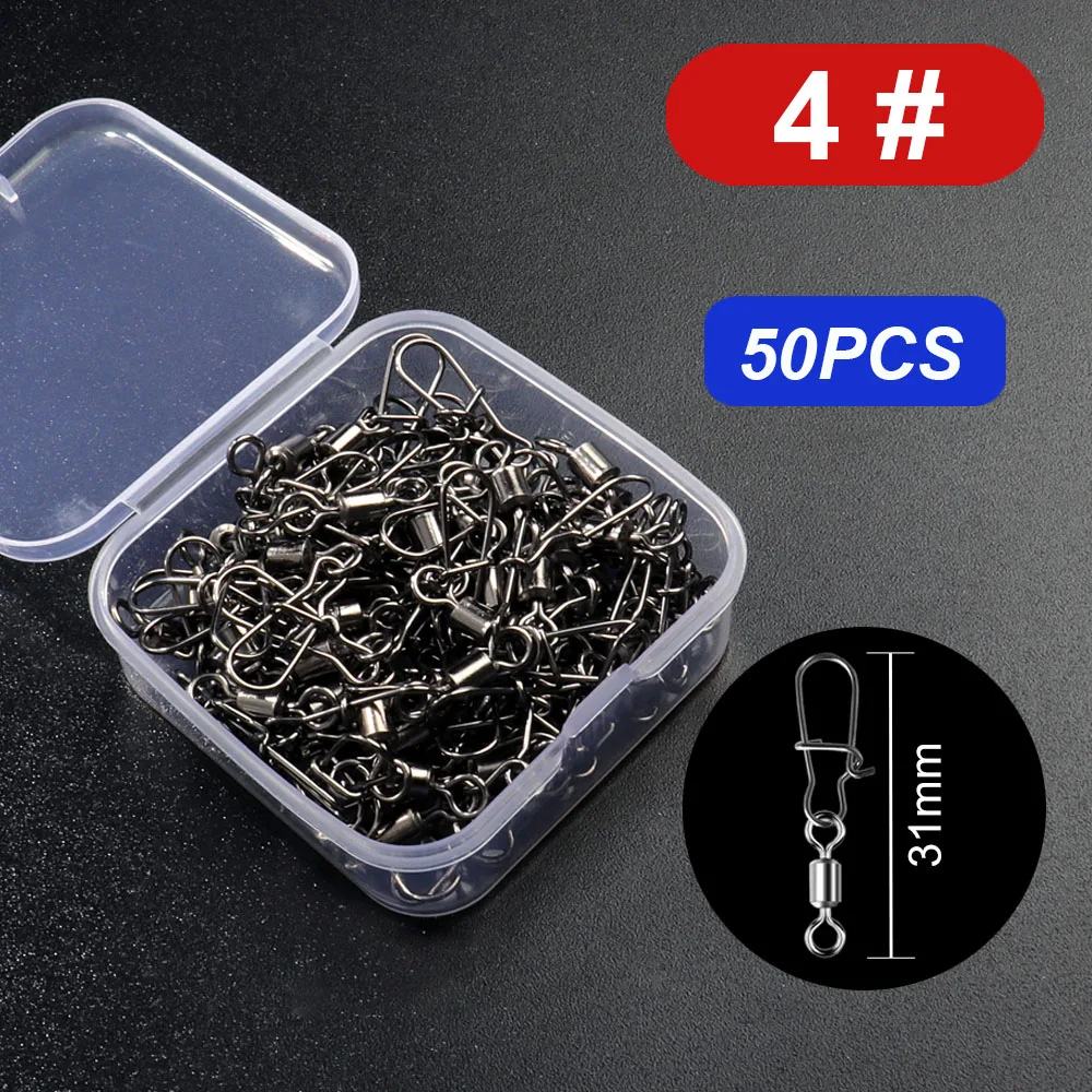 50 teile/schachtel Schwenk Snap Stecker Pin Roll Ring Angelgerät Box Schnalle Haken Locken Kit Draht Drehen Lager Pesca Werkzeug Getriebe
