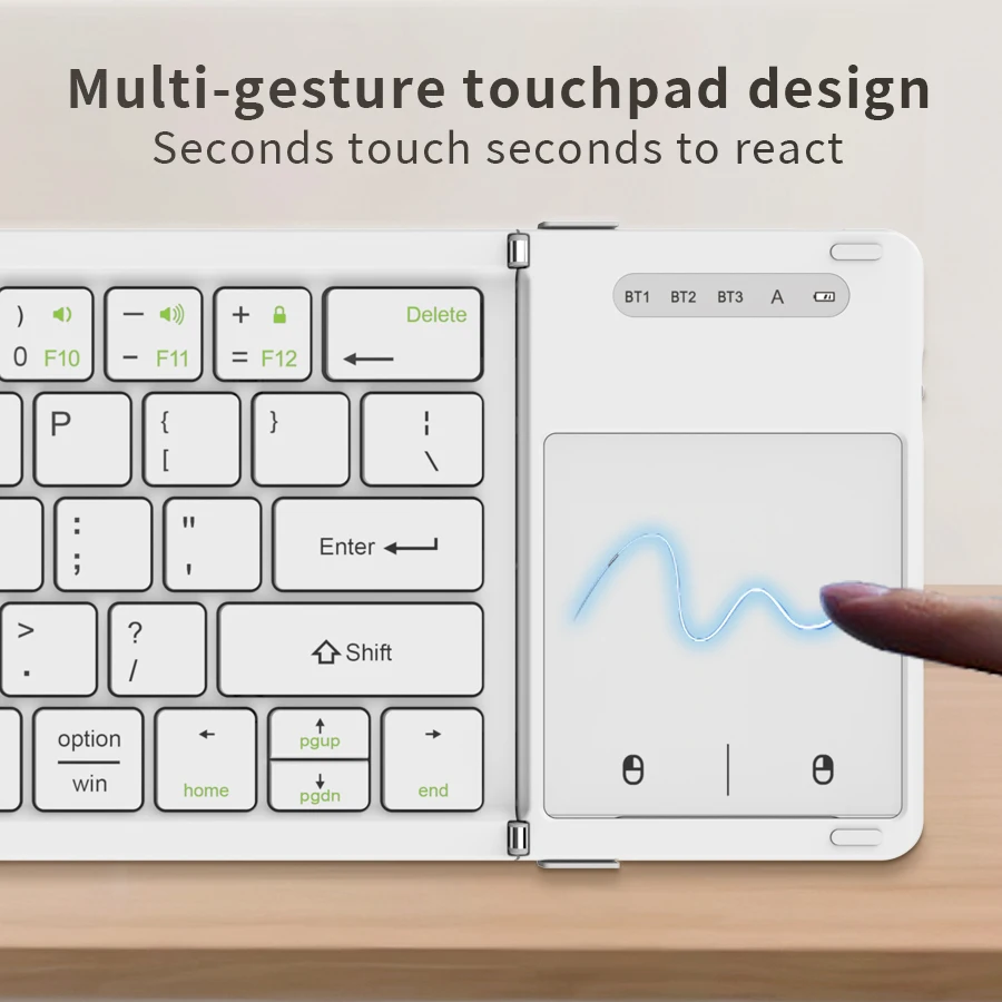 Portable Bluetooth Wireless Touchpad Keyboard with Foldable Design,Rechargeable 64Key Full Size Wireless Keyboard for Win/Mac OS