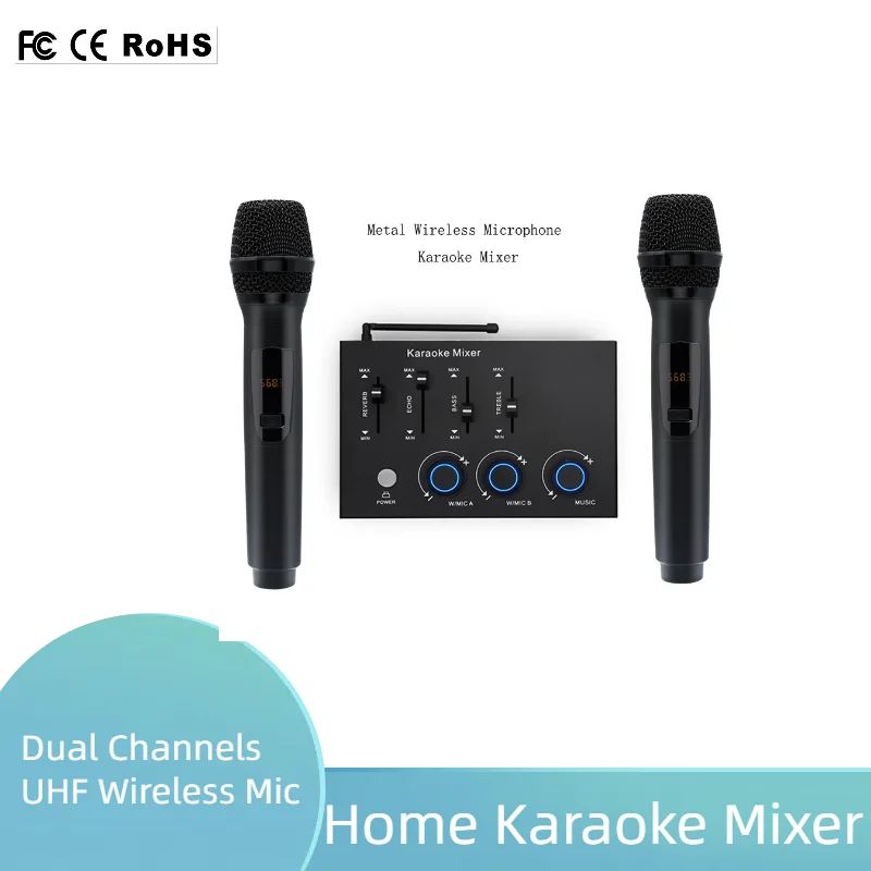 Professional Wireless Mic Karaoke Mixer System with DSP Sound Effect for Home Party Church Wedding Supports Smart TV Sound Bar