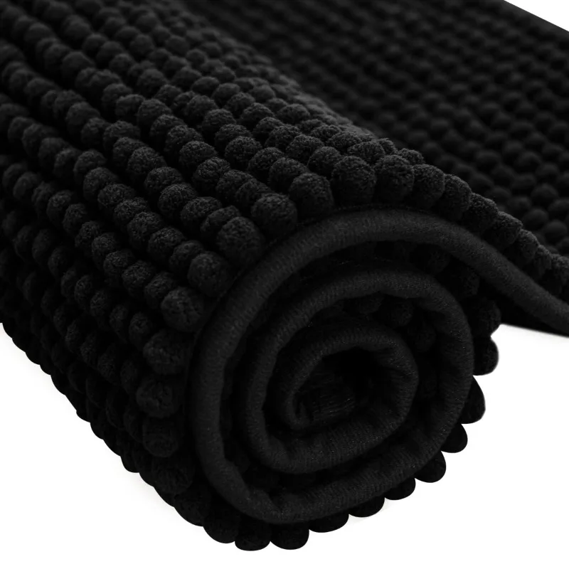

Chenille Bathroom Rugs Soft Non-Slip Super Water Absorbing Shower Mats, 20"x32", Black