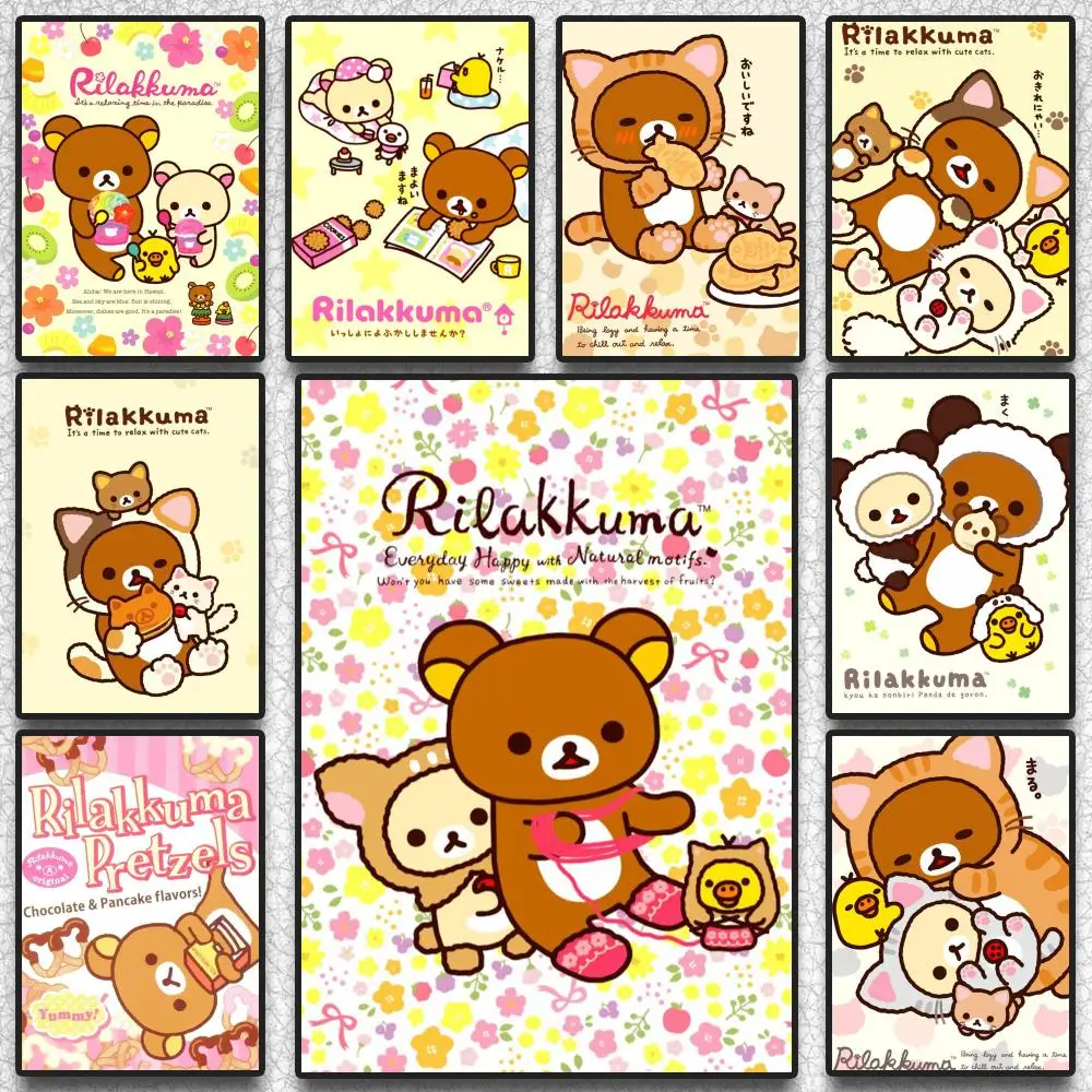 Cute Cartoon Anime R-Rilakkuma Poster Self Adhesive Wall Stickers Removable Room Decor Aesthetic Space Murals Fancy Gift