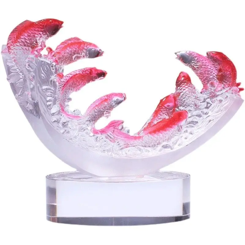 

Glazed handicrafts nine fish picture ornament gifts light luxury high-end decorations
