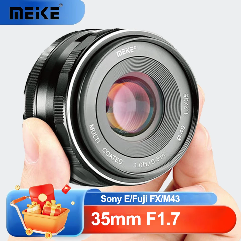

Широкоугольный объектив MEKE APS-C 35mm F1.7 с большой апертурой и фиксированным фокусом, совместимый с камерами Sony E, Fuji FX, Olympus M43