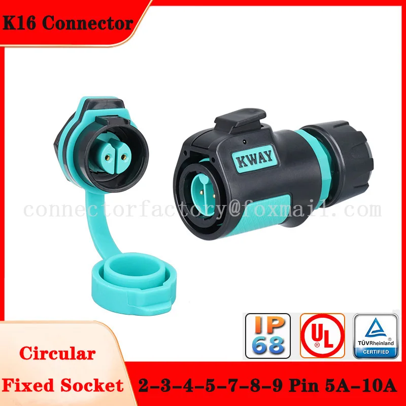 

KWAY K16 M16 Waterproof IP68 Aviation Male Plug Female Socket 2-3-4 core 5-7-8-9 pin Power Round Seat Quick Connector 10A 5A