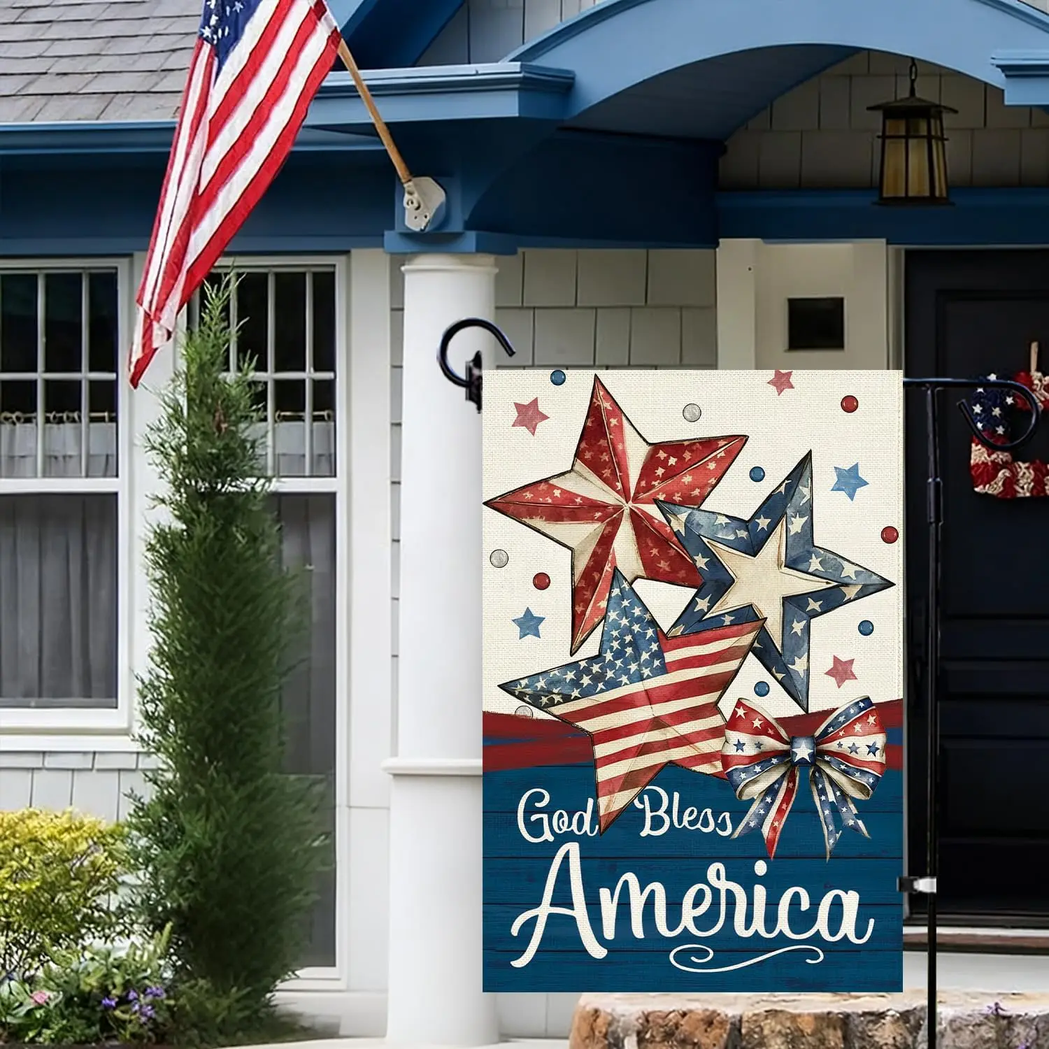 Baccessor Patriotic Garden Flag 12.5 x 18 Inch, Double Sided Burlap 4th of July Memorial Day Stars Welcome Small Yard Flag f WWP