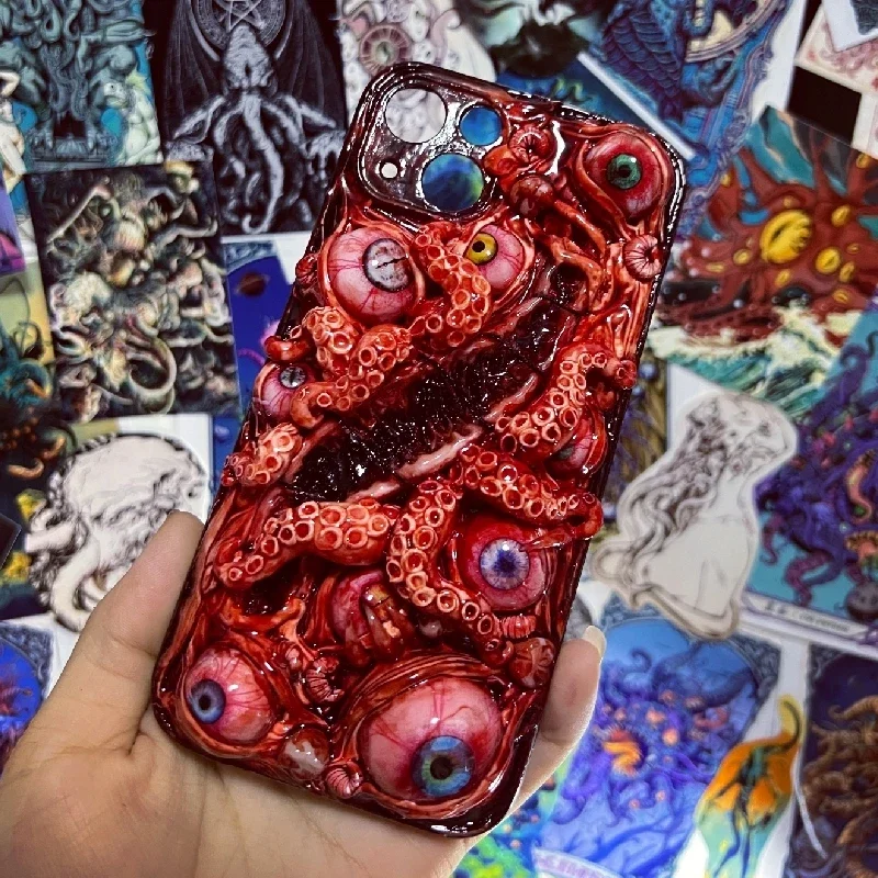 4126Original 3D Handmade Mobile Phone Case Cthulhu Eyes Horror Tentacles Bloody Wound Gothic Style Mobile Phone Case Custom Gift