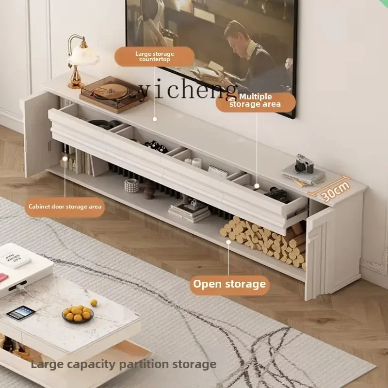 ZC extremely narrow fireplace decorative cabinet integrated against the wall French retro ultra-thin TV cabinet household