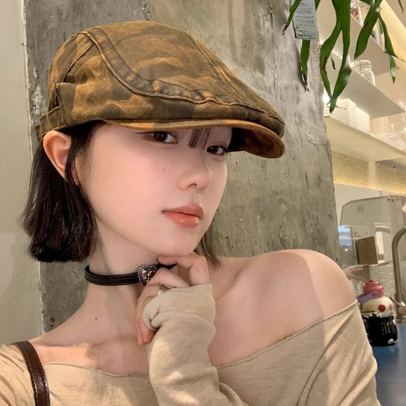 

American Retro Camo Forward Hats for Men and Women Washed and Made Old Brushed Beret Painter Hats