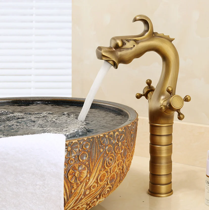 Antique gold faucet Dragon one-hole bathroom Retro black washbasin basin faucet hot and cold