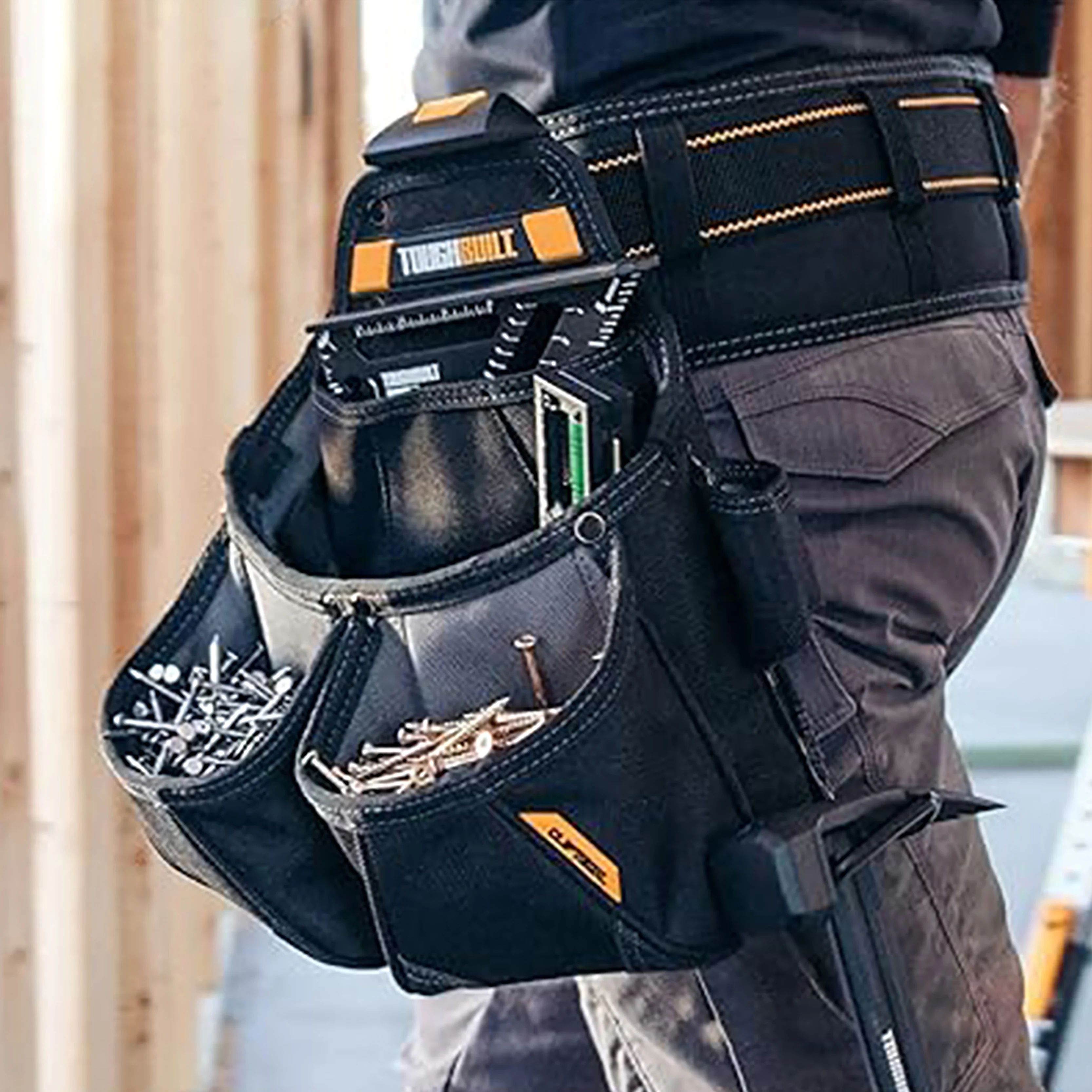 TOUGHBUILT Multi functional tool waist bag, large capacity double pocket woodworking bag, tool sorting and storage bag TB-CT-02