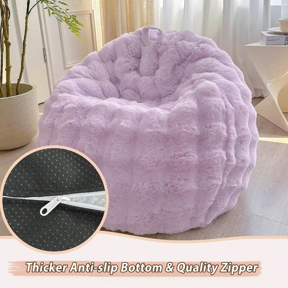 Faux Rabbit Fur Bean Bag Cover For Kids Adults Soft Fuzzy Stuffed Animal Storage Comfy Shaggy Bubble Waffle Design No Filler In view 6
