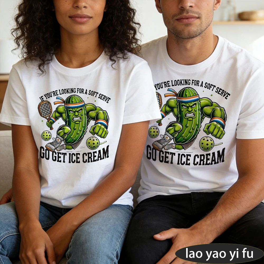 If You're Looking for A Soft Serve Muscular Pickle Pickleball Graphic Tees Summer Casual Top Outdoor Couple Matching Sport Tops