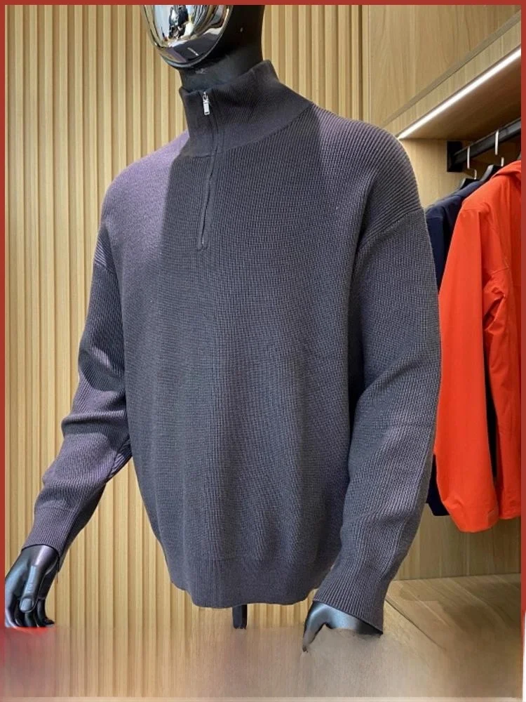 

Мужской вязаный свитер упрощенного дизайна с воротником-стойкой на молнии, повседневный универсальный теплый цвет, зимняя мода Ci Sle