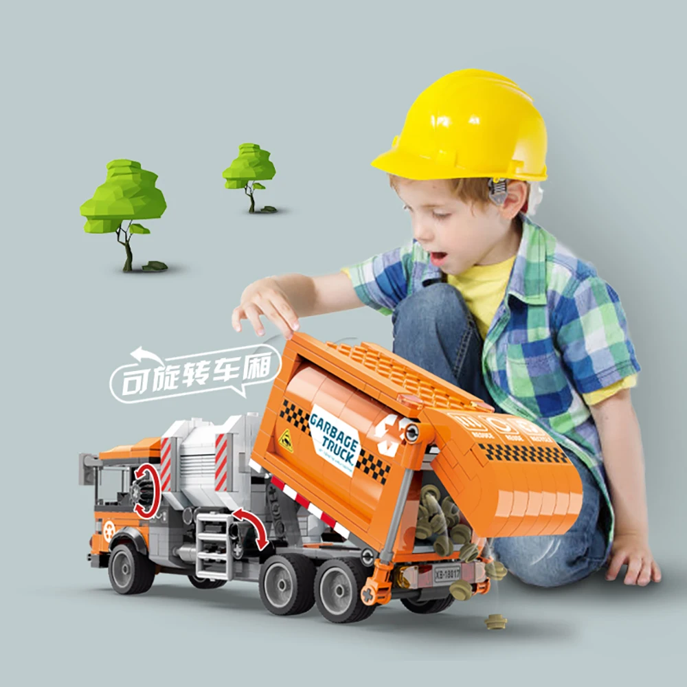550PCS Sanitation Environmentally Vehicle Garbage Truck Set Building Blocks Model Kit High-Tech City Truck Series Bricks Toys