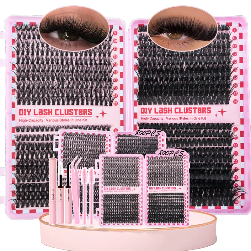 800 Stück D-Curl Einzelwimpern-Cluster Anfängerfreundliches Hochkapazitäts-Wimpernbuch-Set für Verschiedene Make-up-Looks