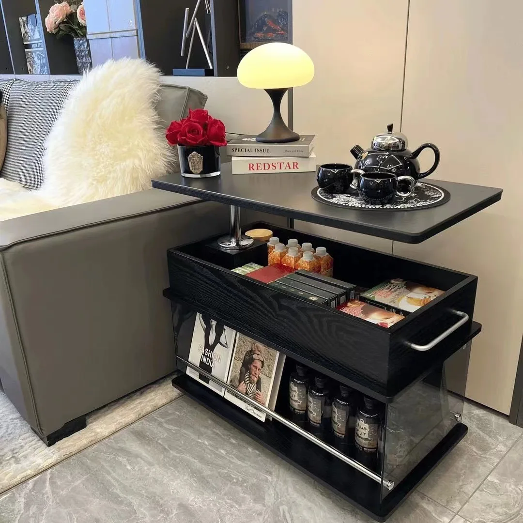 All solid wood intelligent mobile coffee table cart home side table, coffee table small apartment lifting folding movable side