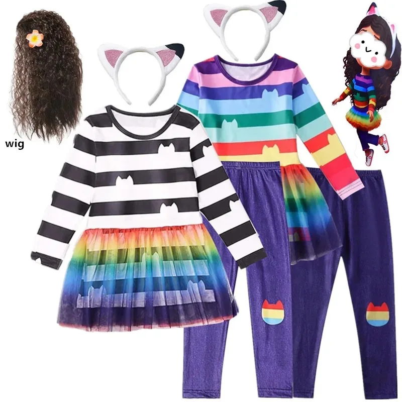 Cosplay G-Gabby'S casa de muñecas niñas vestidos + pantalones conjuntos ropa de otoño niños gatos Cosplay disfraz pelucas niños Halloween Bi Cosplay