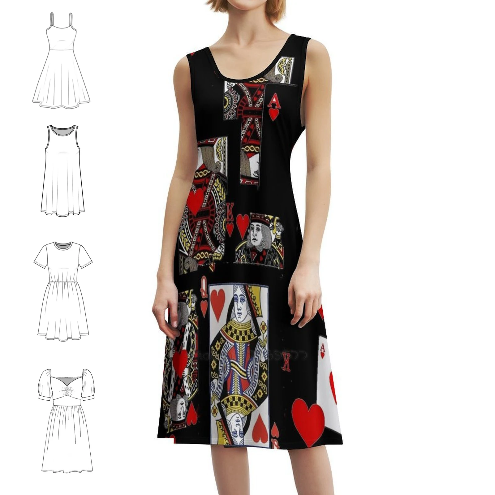 

Black Color Casino Suites Hearts Patterns Women's Hip Hop Streetwear Dress Graphic Print Party Club Wear Black Art Black Color