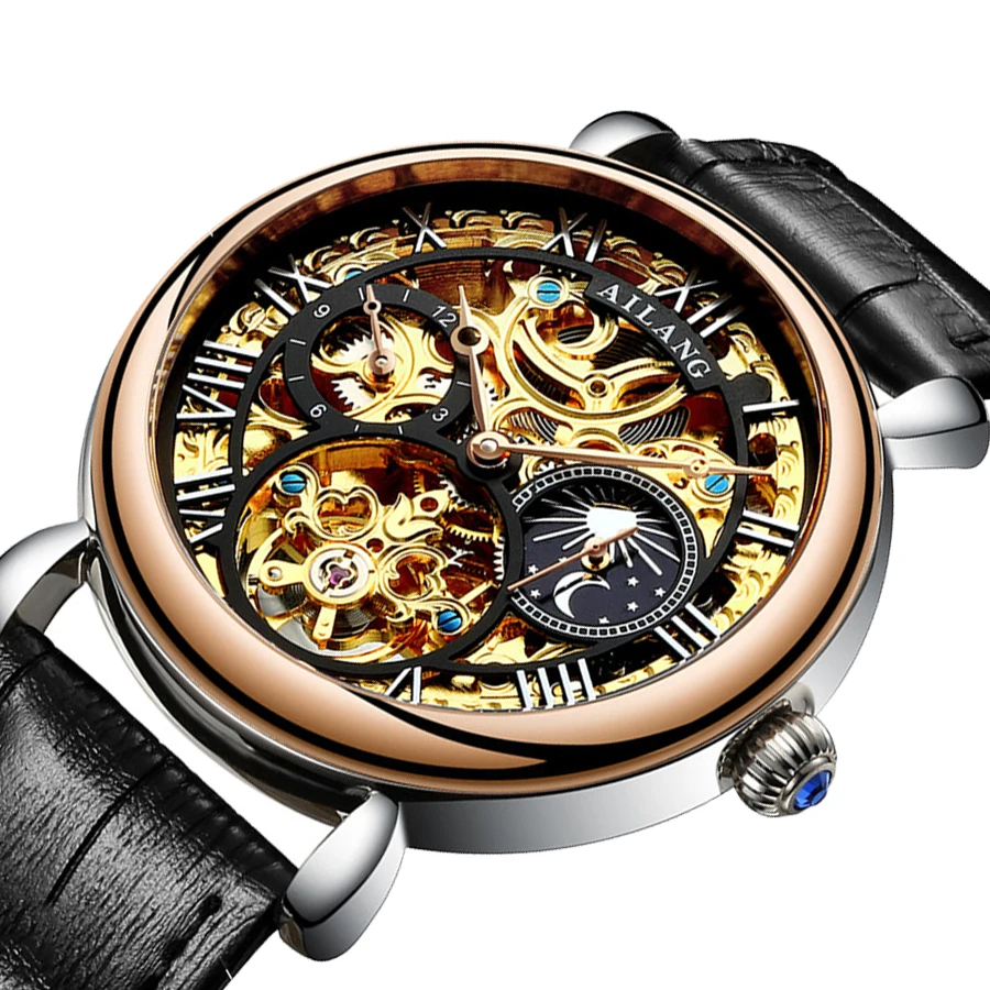 

AILANG Tourbillon Men's Watches Luxury Brand Automatic Mechanical Men Watch Moon Phase Hollow Clock Male Reloj Hombre