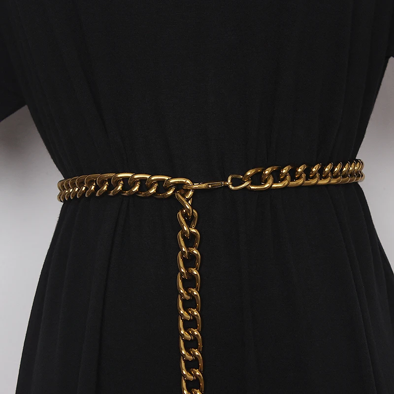 2021 Vintage Bronze Alloy talia Chain dla kobiet regulowany szeroki łańcuch w pasie z napisem panie Eurpoean metalowy pas biodrowy — zdjęcie 4