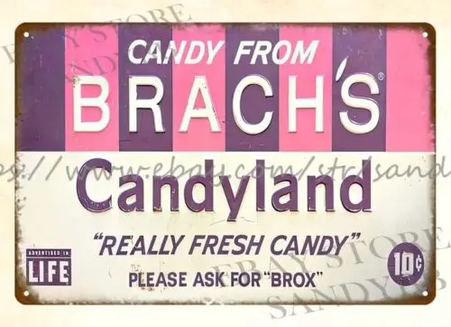 bar accessories and decor Brach's Candyland metal tin sign