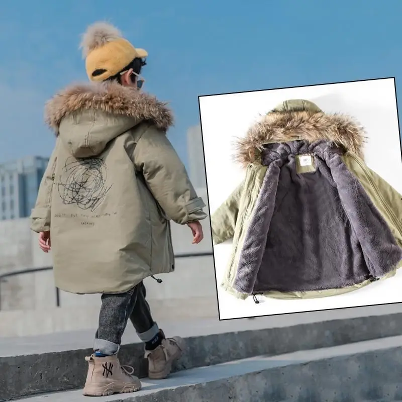 

NEW High Quality Winter Child Boy Coats Jacket Parka Big Kids Thicking Warm Coat 6 8 10 12 14 Year Puffer Hooded Outerwears