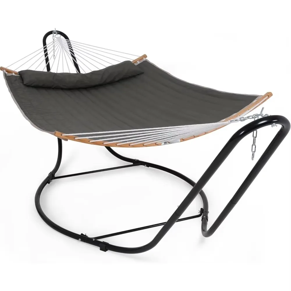 Double Hammock with Curved Boom, Hammock with Stand for 2 People, 142"L x 55"W, Patent Pending, Dark Grey