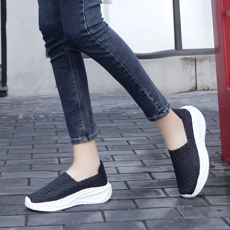 Women Woven Shoes Loafers Platform Handmade Elastic Slip on Casual Wedges Shoes  Lady Footwear Soft Zapatos Plus Size 42 - view 4