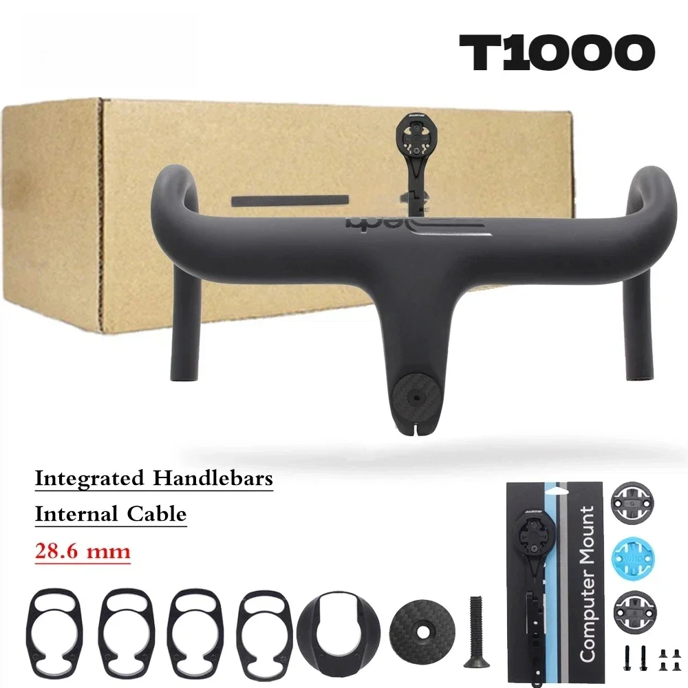 

T1000 Встроенный руль шоссейного велосипеда из углеродного волокна, 380 мм, 400 мм, 420 мм, ширина -10 ° Вынос 77 мм, вынос 127 мм, зажим для капель 28,6 мм