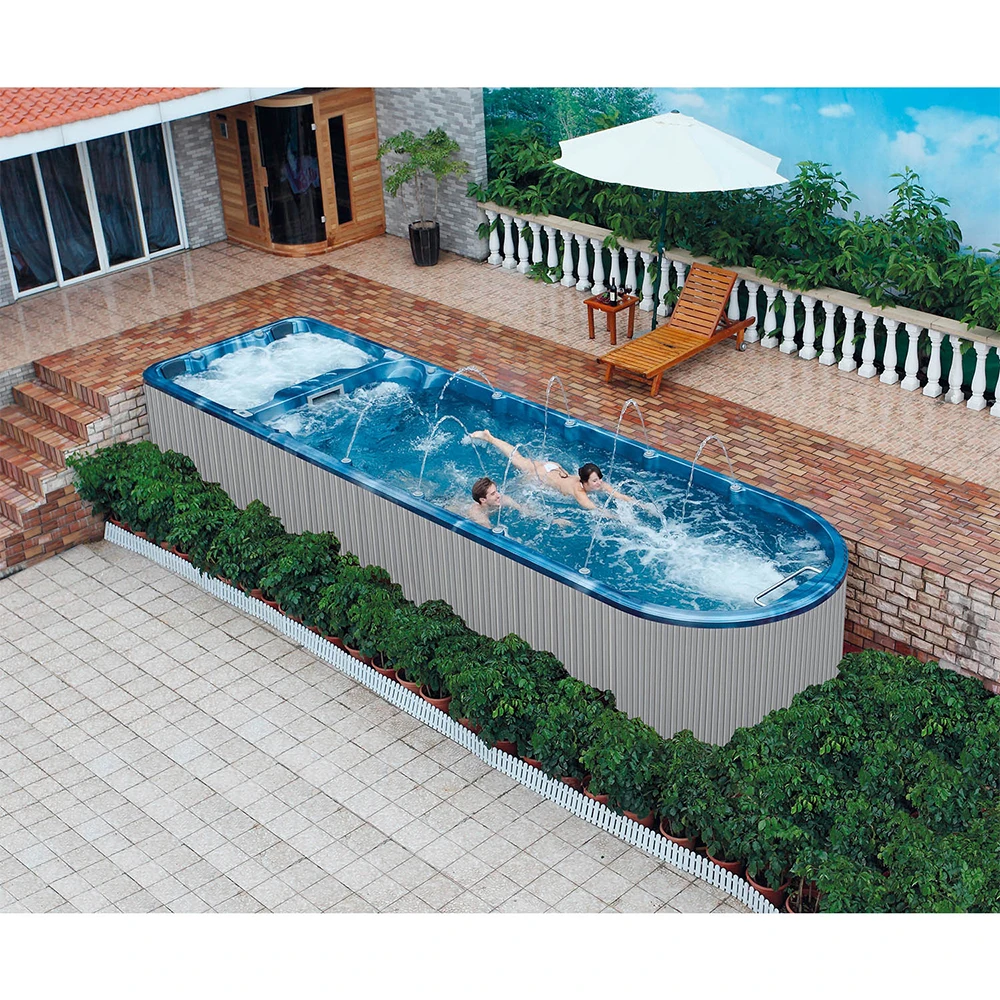 wholesale swimming pools outdoor garden kids fibreglass spa hydro massage swim jet swimming pool hot tub combo