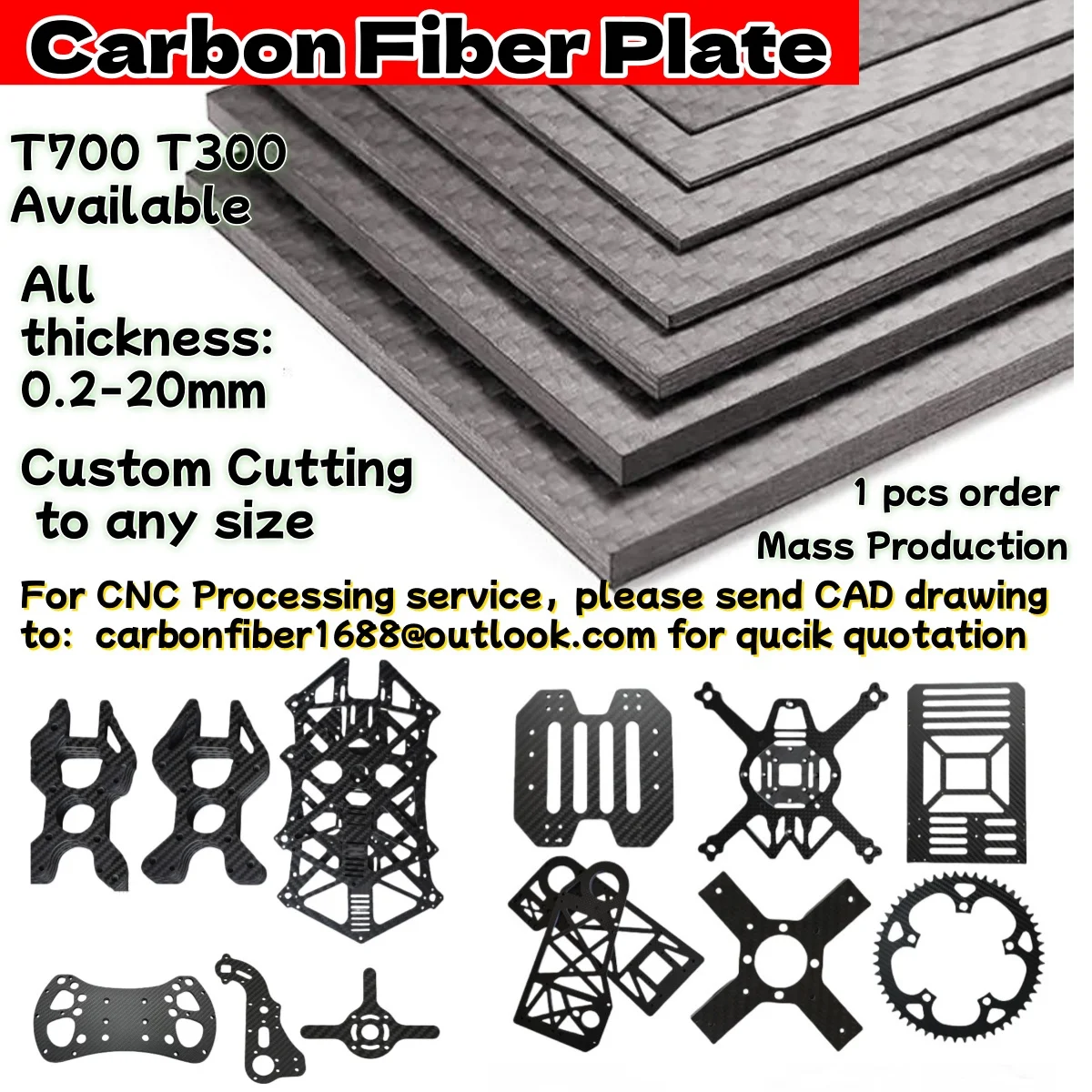 Carbon Fiber Sheet Carbon Fiber Plate Process CNC Cutting Machining Engrave RC Robot Parts Car Steering Wheel Drone Arm Frame