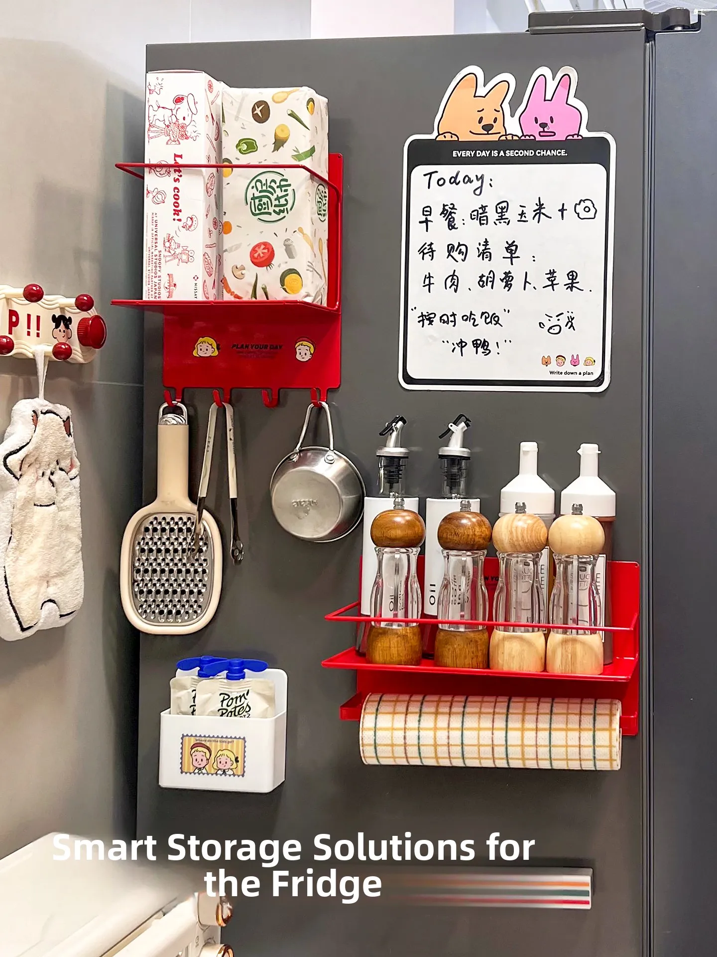 

New Year Red Kitchen Storage Ra Refrigerator Side Storage elf Multifunctional Iron Wall Mounted Preservation Film Holder