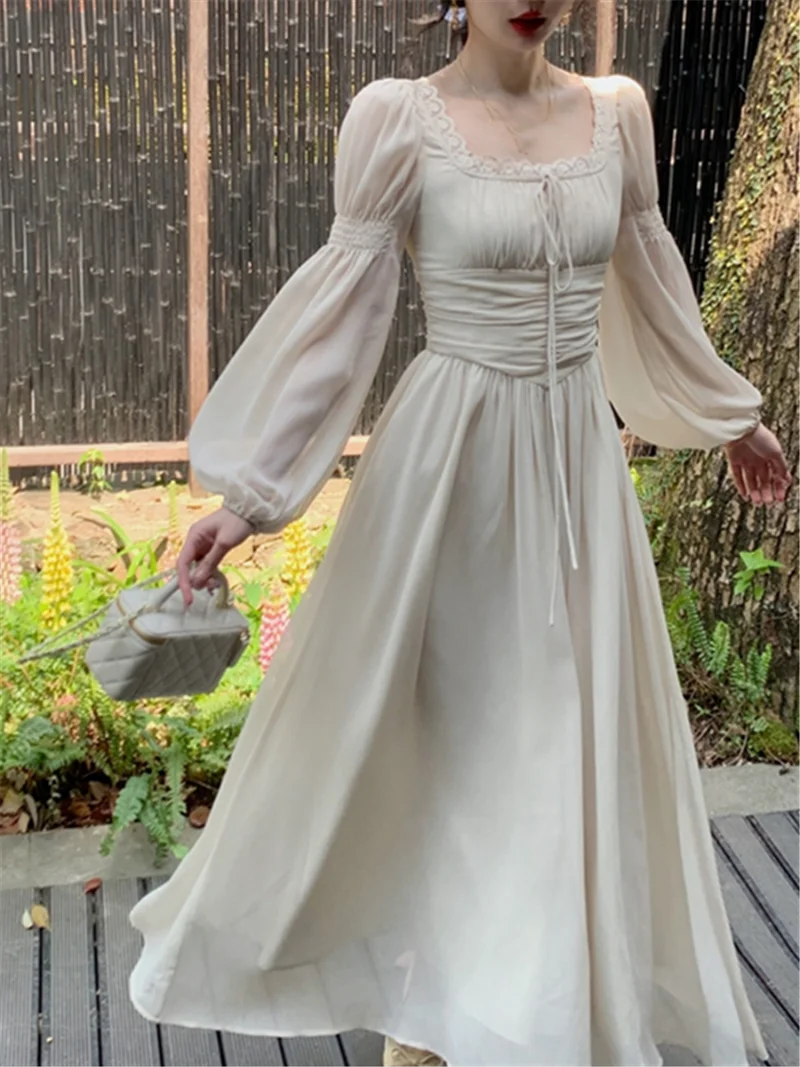 فستان ميدي نسائي جديد صيف 2023 فساتين كلاسيكية جديدة مكشكشة فرنسي رداء سهرة أنيق فساتين نسائية أنيقة