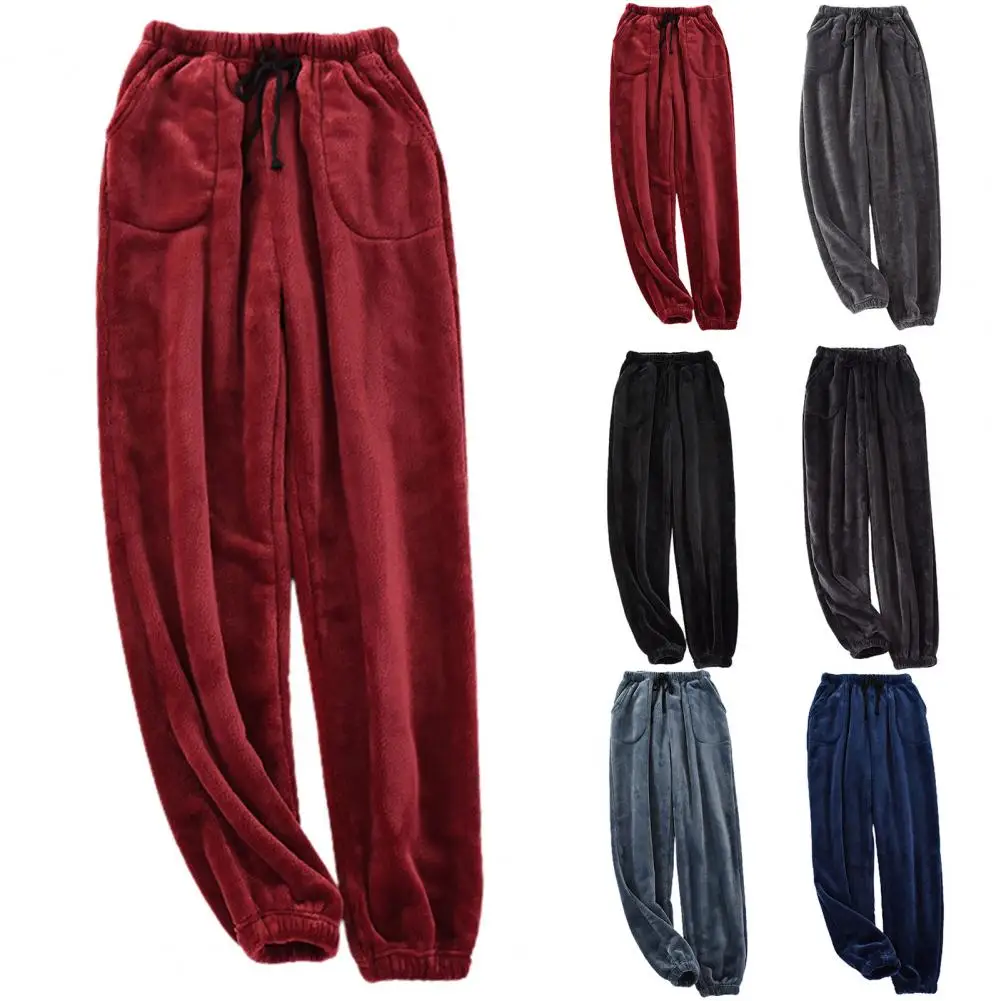 Chique confortável roupas de dormir calças de inverno cor sólida cordão calças de pijama masculino em linha reta vestuário homewear