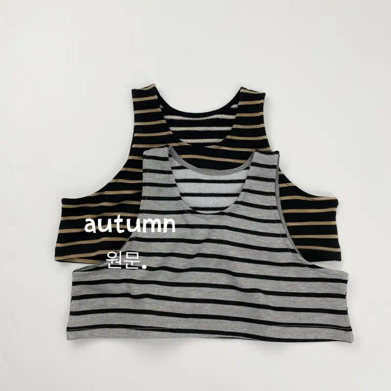 

Cotton Baby Girls Versatile Pullover Tops Kids Clothes 2025 Autumn New Children Striped Vest Boys Sleeveless Casual Vest