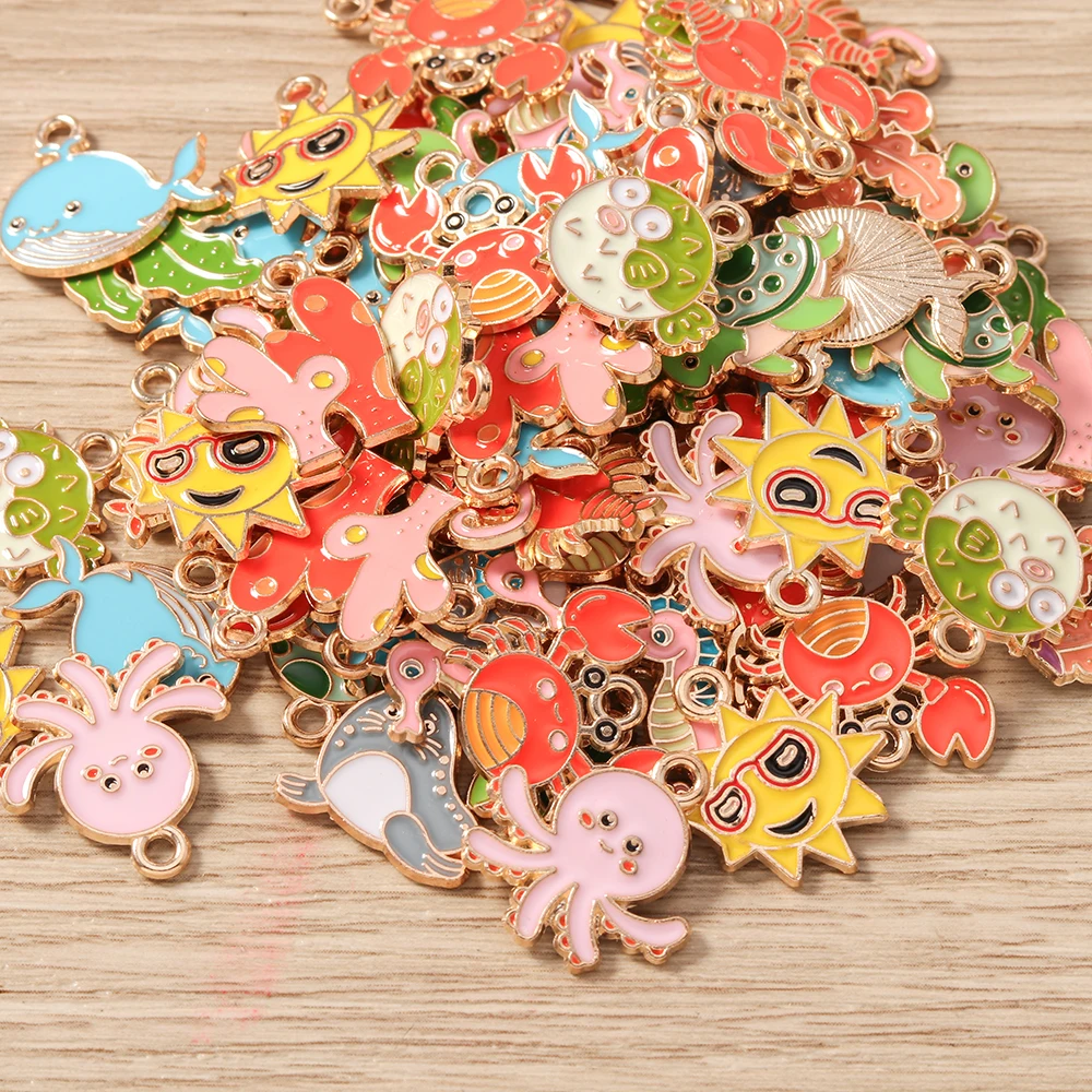 

Tusember 10pcs Cute Ocean Animals Charms Summer Beach Sun Turtle Whale Crab Pendant for DIY Earrings Bracelets Necklaces Craft