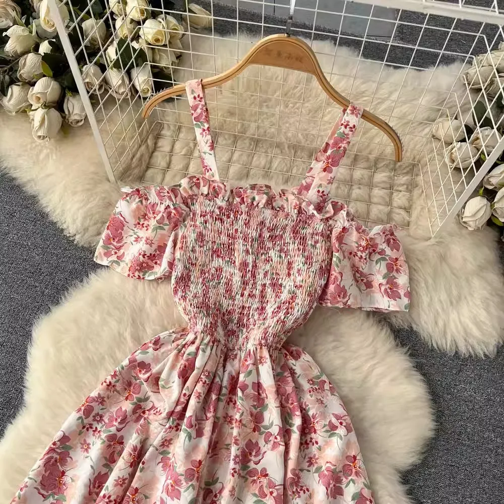 YuooMuoo Romantic Floral Print Long Summer Dress Women Fashion Off Shoulders Straps Vacation Beach Dress Korean Party Vestidos