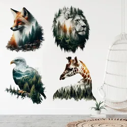 Lion Fox Wolf Deer Forest Animals Wall Sticker Room Decor Bathroom Living Room Decor  Refrigerator Home Decor Decals M878