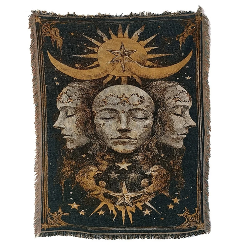Woven Blanket Sun Moon God American Country Retro Jacquard Sofa Throw Dust-proof Cushion Carpet Cushion Textile Dropshipping
