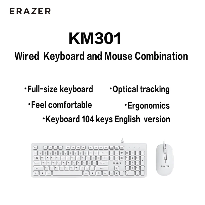 

Erazer KM301 Wired Keyboard and Mouse Combination 104-Key Keyboard 2400DPI Mouse Ergonomics Full-size Keyboard Home Office